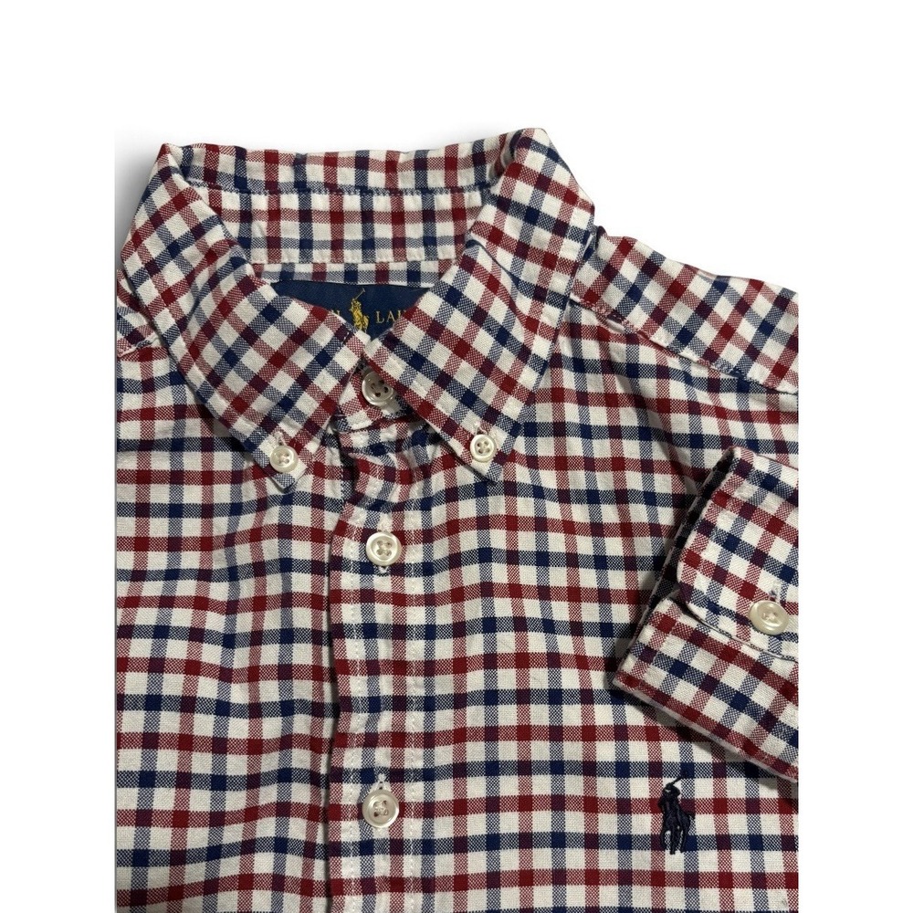 Ralph Lauren Boys Youth Sz 14 Shirt Button Down Long Sleeve Plaid Red,white,blue